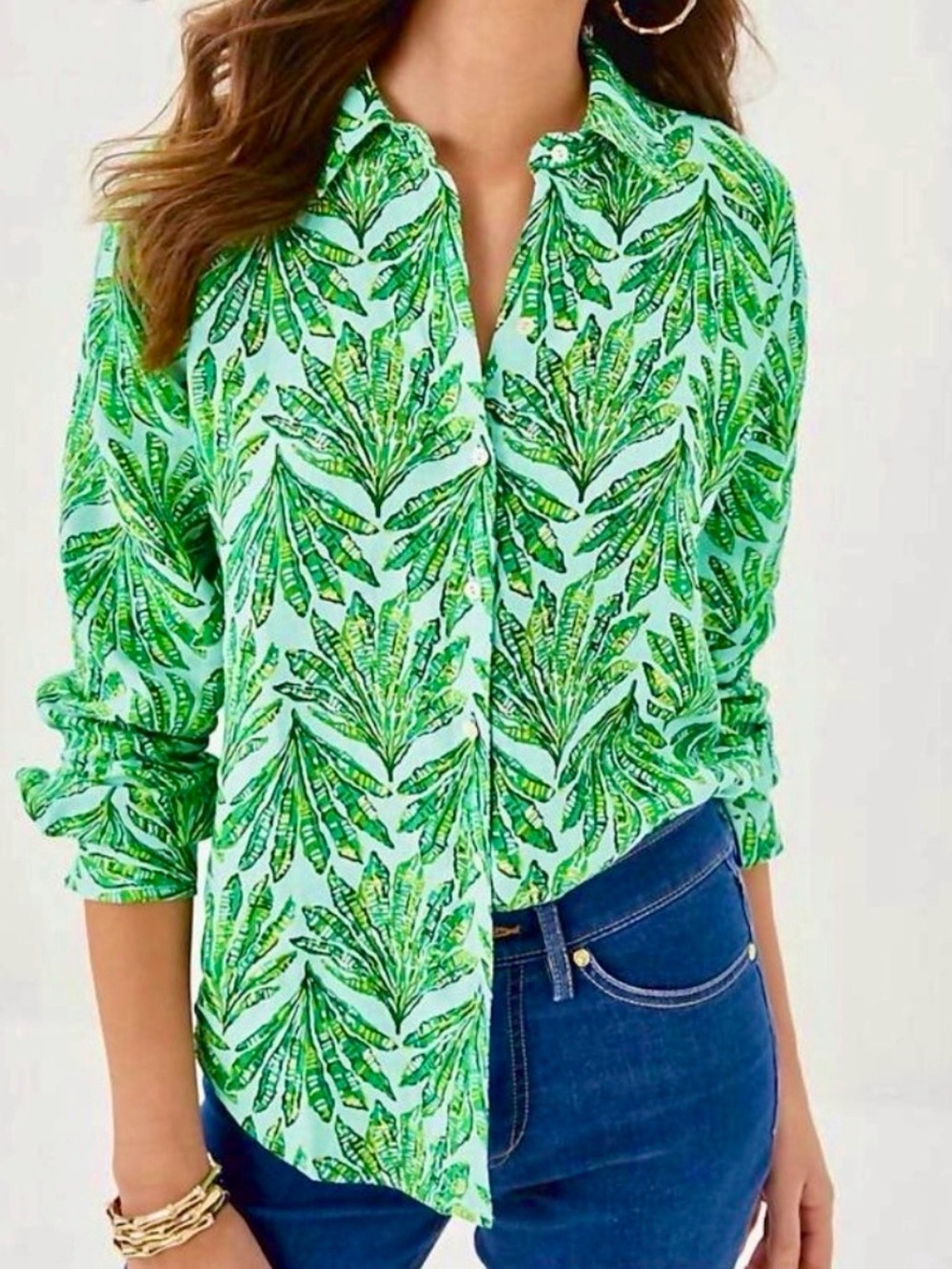 Lilly Pulitzer Sea View Linen Button Down Top Kitts Green Shady Babe 💚